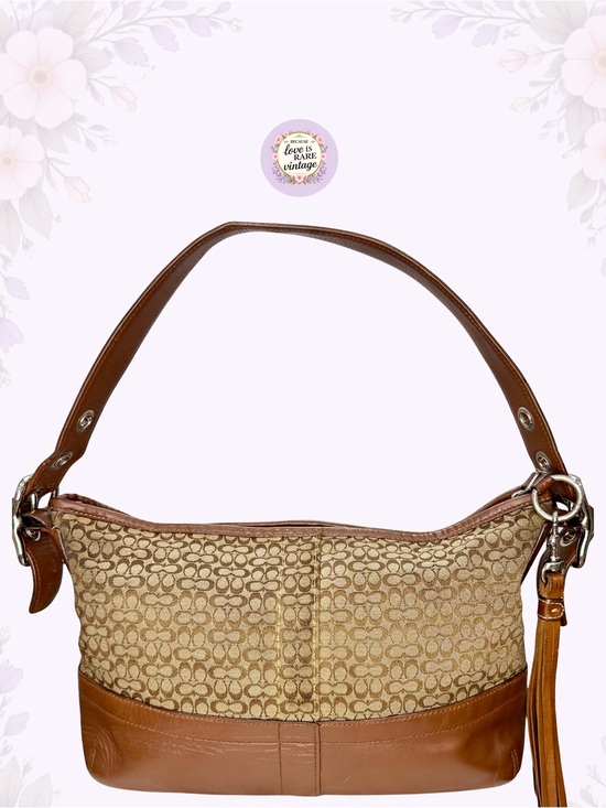 Coach Handbags - Vintage Coach Signature Khaki Jacquard Leather Hobo • Y2K Brown Shoulder Bag